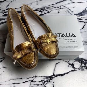 Aquatalia Metallic Bronze Snake Alta Driving Loafers
